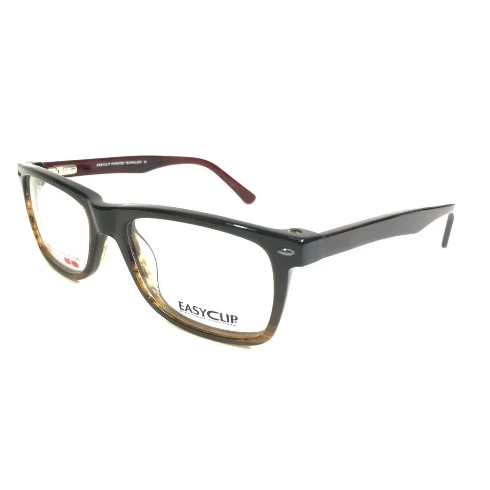 Easyclip Eyeglasses Frames WF EC3285 BROWN Red Square with Clip On Lenses